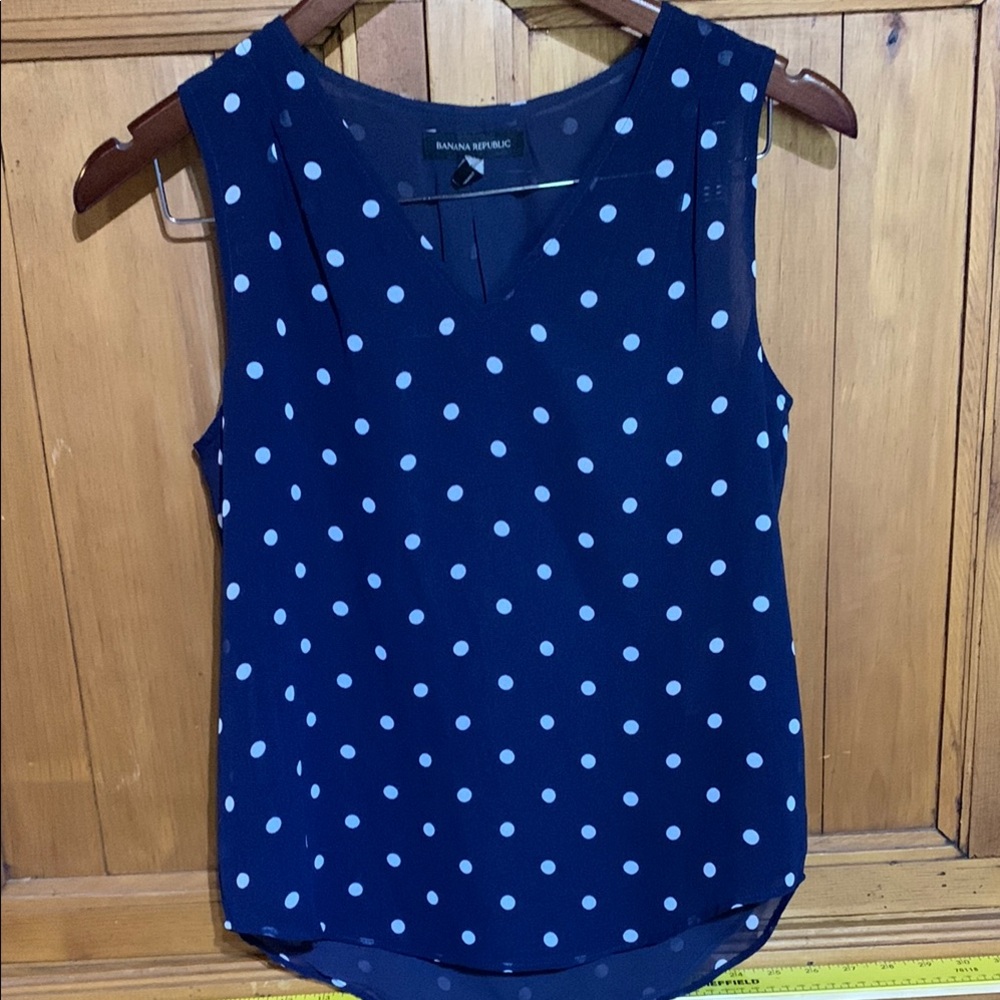 Banana Republic Blue Sleeveless Polka Dot Blouse